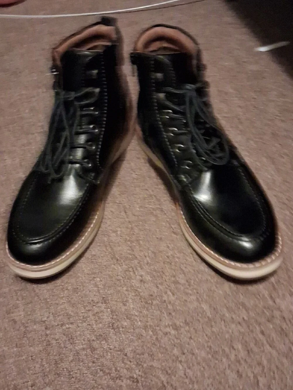 Steve Madden Black Leather Lace-Up Ankle Boots with White Outsole